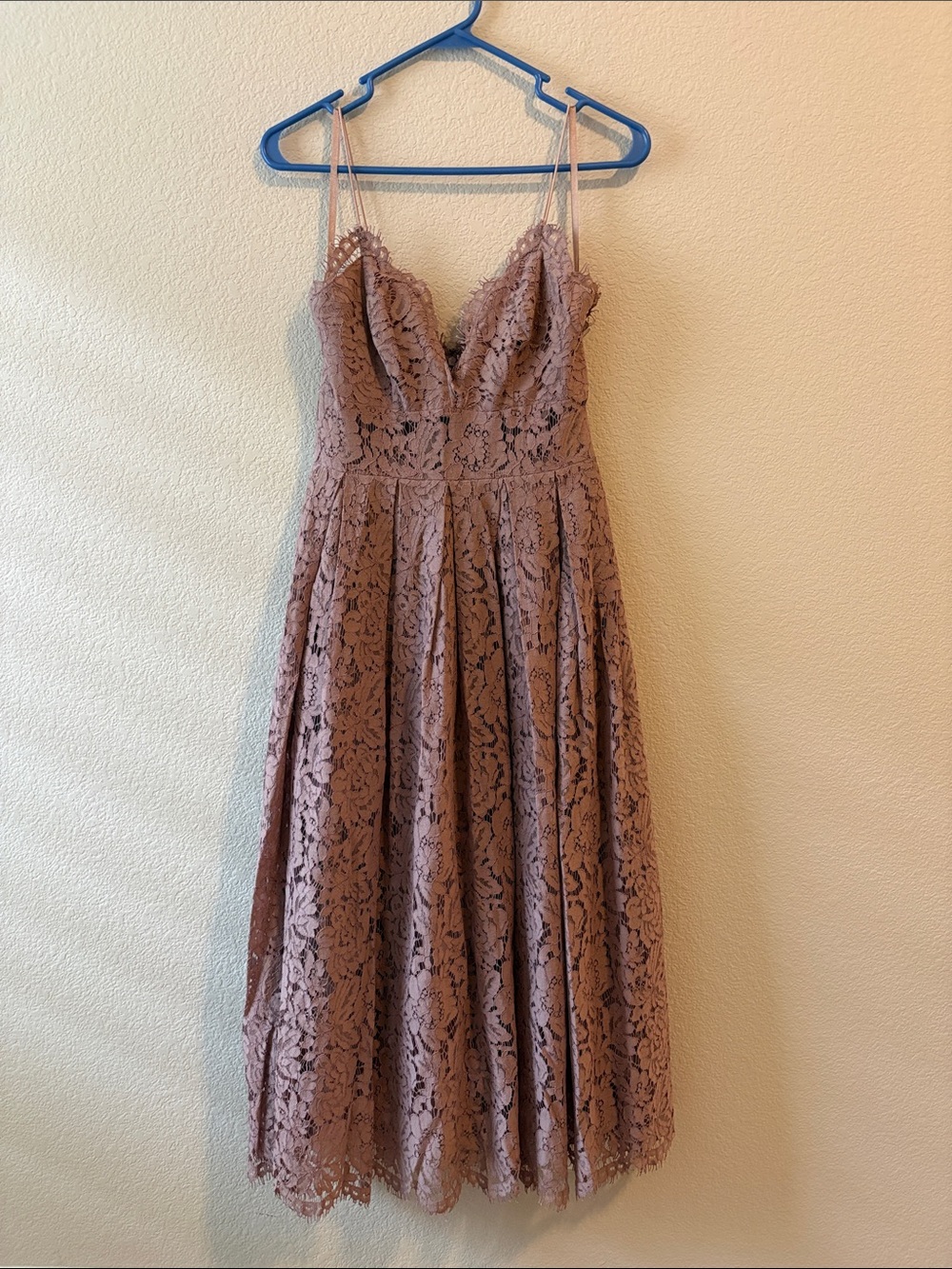ASOS Mauve Lace Midi Dress with Spaghetti Straps